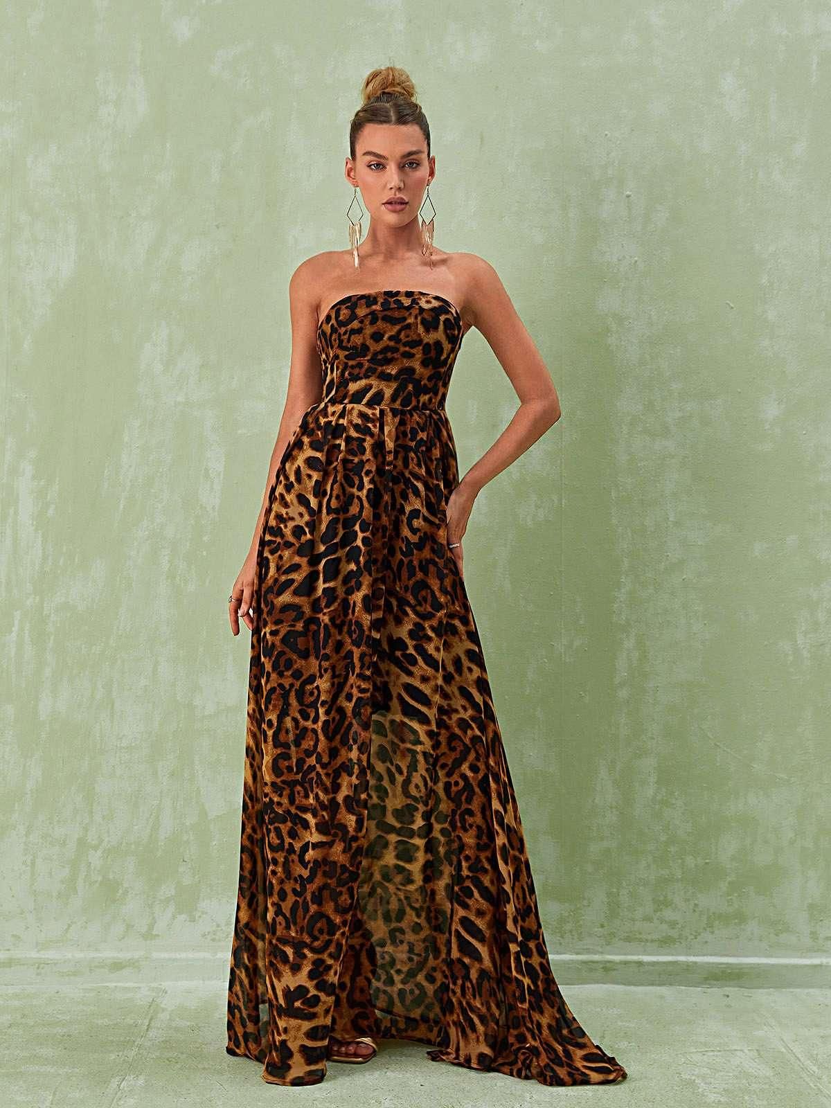 Malou Strapless Leopard Printed Maxi Dress sold by Mew Mews product image thumbnail 4