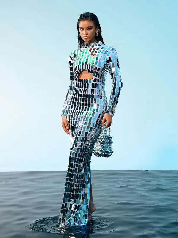 Rumi Acrylic Embellished Cutout Maxi Dress sold by Mew Mews