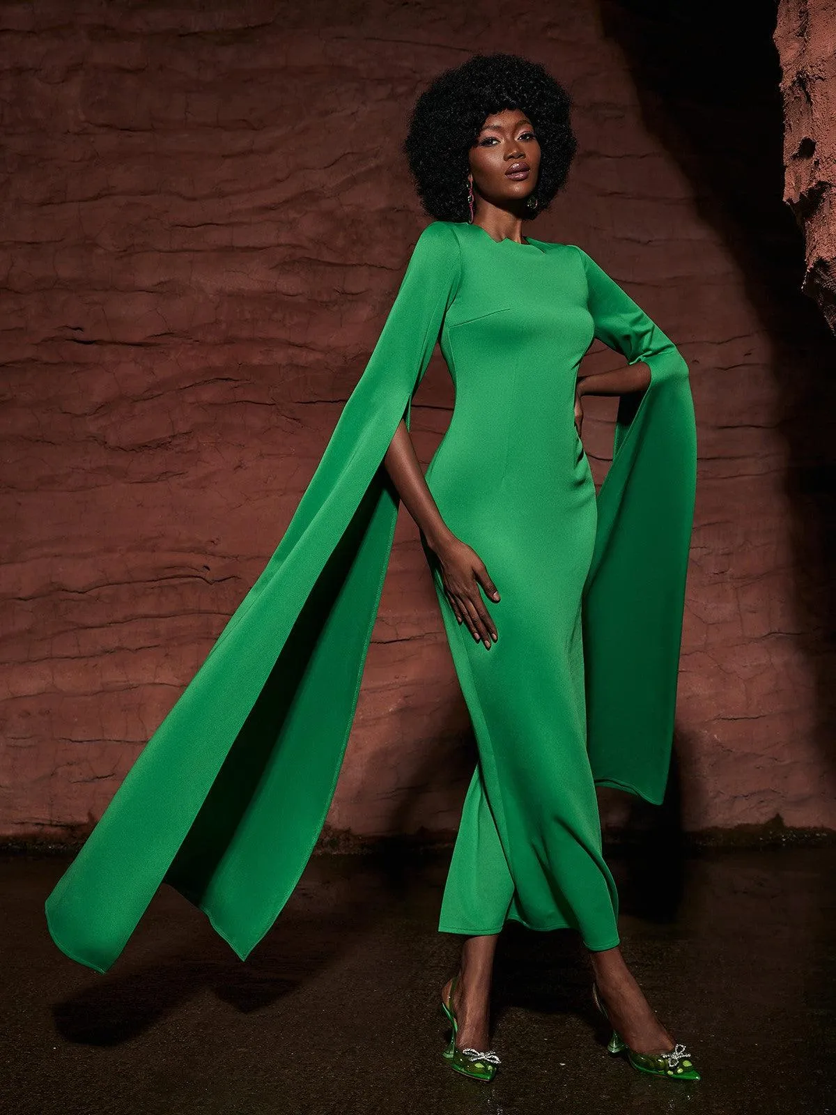 Gertie Long Sleeve Cutout Maxi Dress In Green sold by Mew Mews product image thumbnail 2