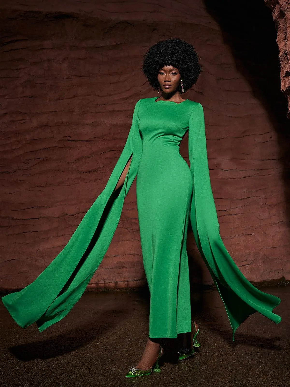 Gertie Long Sleeve Cutout Maxi Dress In Green sold by Mew Mews product image thumbnail 3