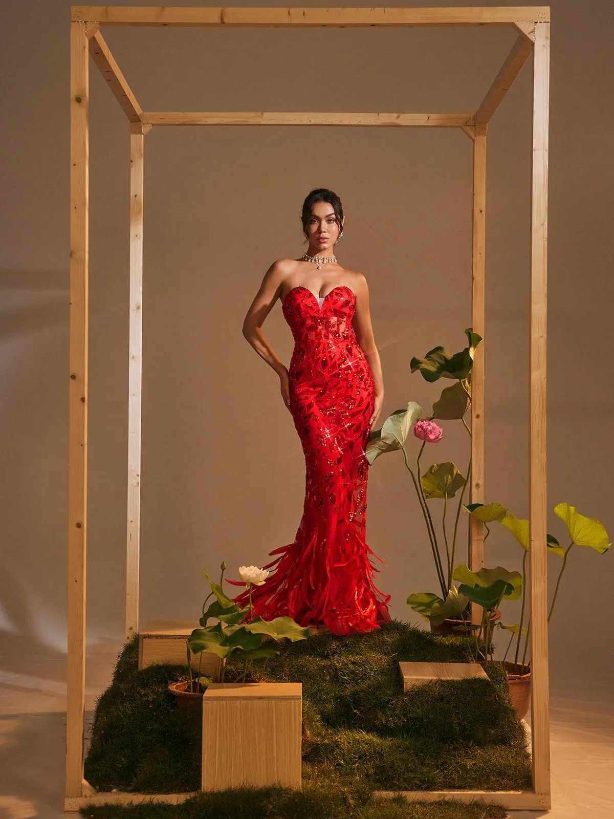 Limboa Feather Trimmed Sequin Mermaid Maxi Dress sold by Mew Mews product image thumbnail 5