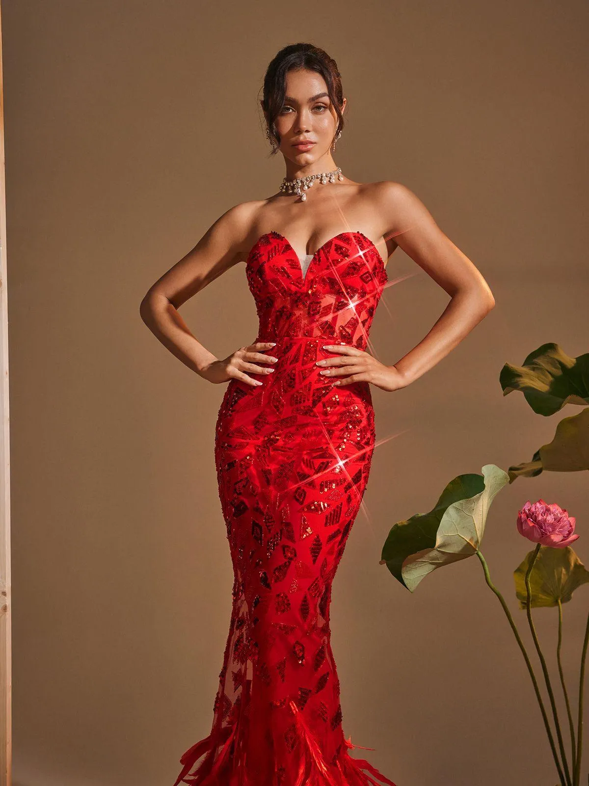 Limboa Feather Trimmed Sequin Mermaid Maxi Dress sold by Mew Mews product image thumbnail 3