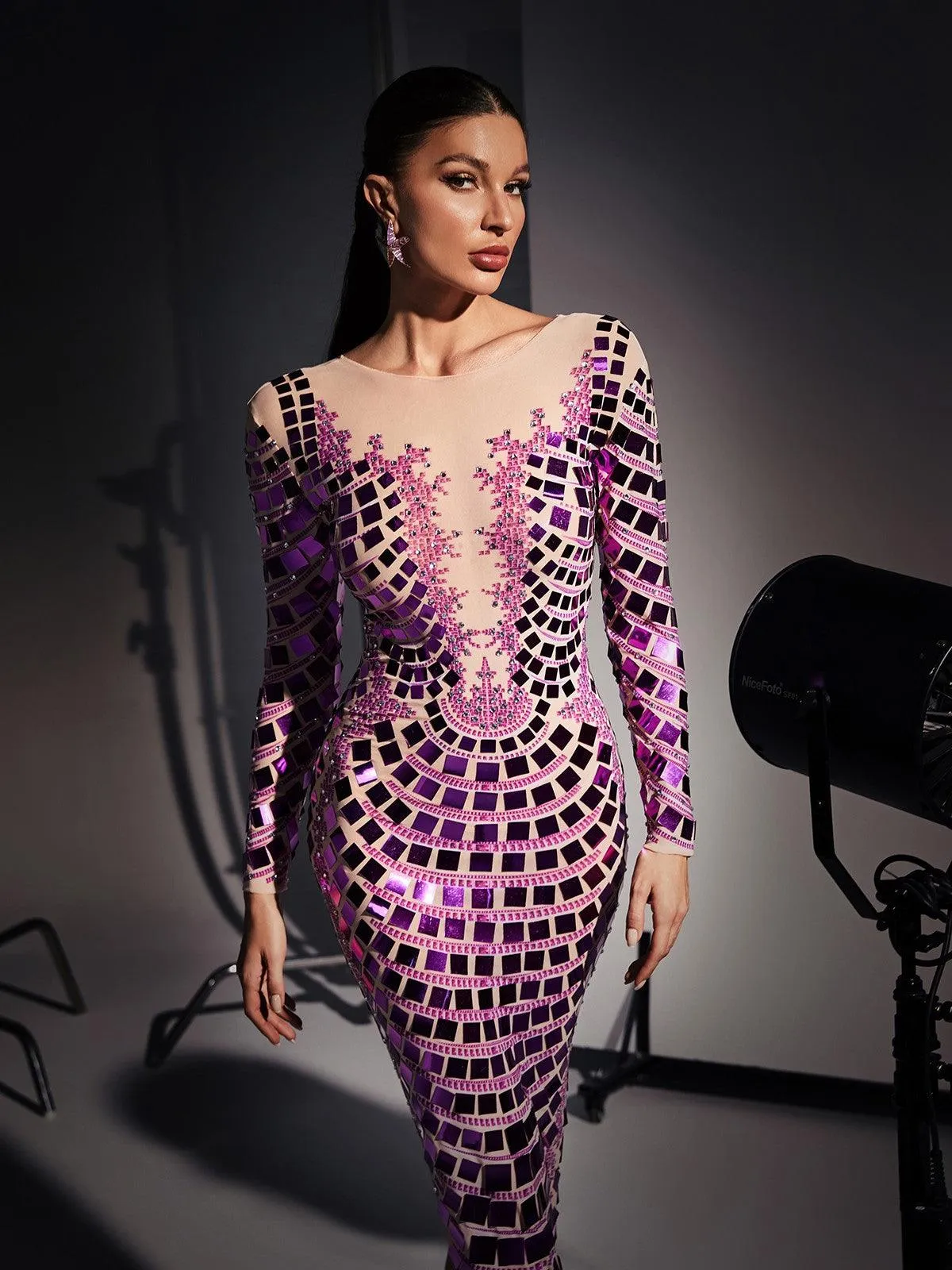 Angie Long Sleeve Curve Embellished Maxi Dress sold by Mew Mews product image thumbnail 4