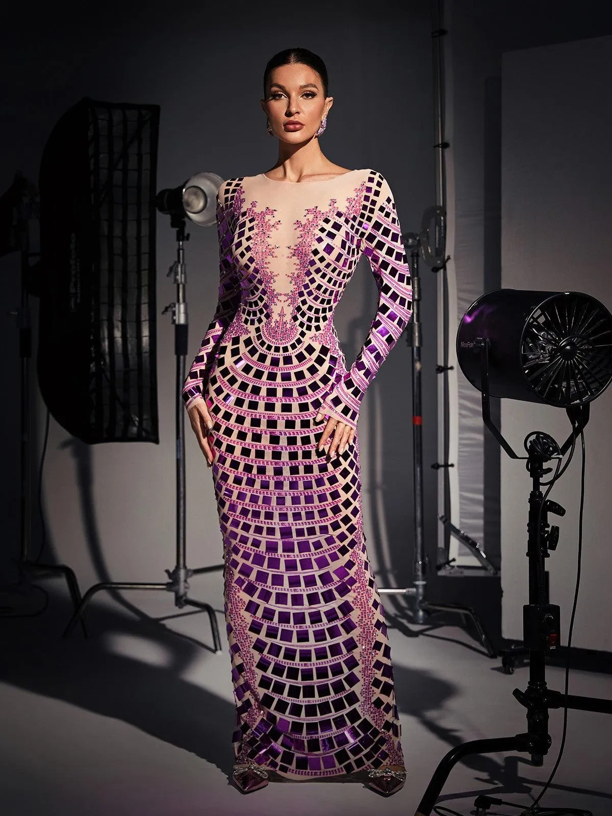 Angie Long Sleeve Curve Embellished Maxi Dress sold by Mew Mews product image thumbnail 5