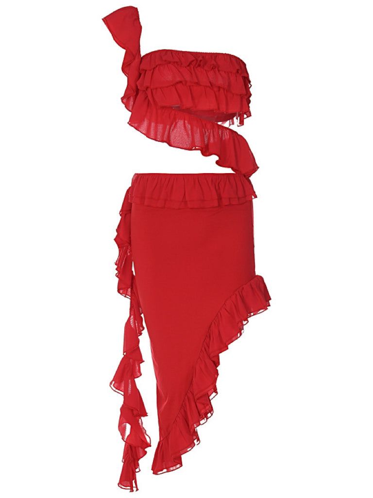 Catalina One Shoulder Ruffle Asymmetric Midi Dress sold by Mew Mews product image thumbnail 6