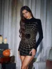 Galyn Long Sleeve Cobweb Mini Dress sold by Mew Mews