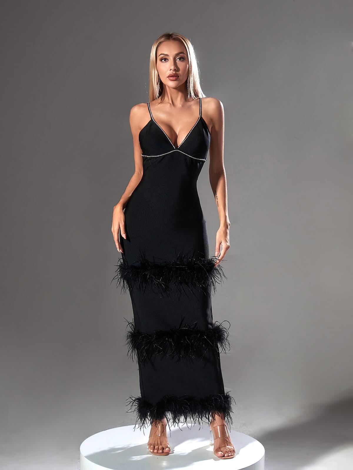 Evolet Rhinestone Feather Bandage Dress sold by Mew Mews