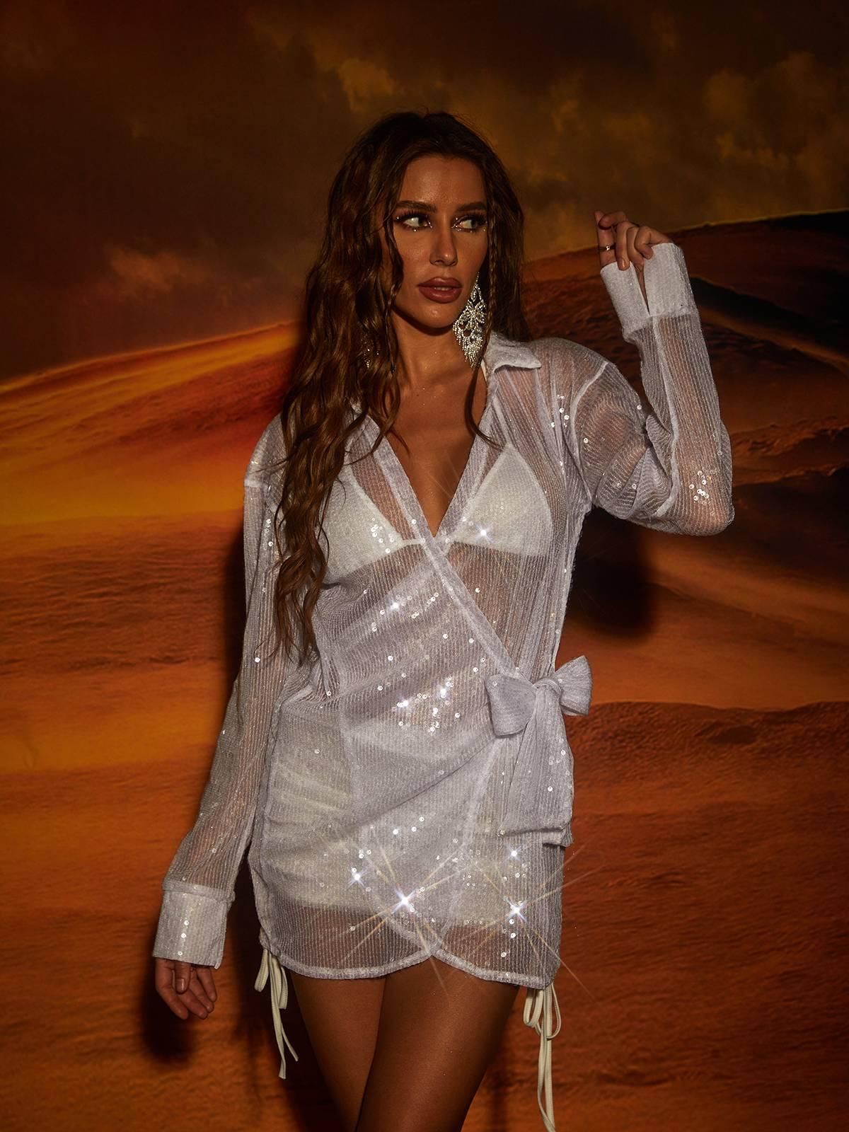 Winsome Sequin Mesh Mini Dress sold by Mew Mews product image thumbnail 2