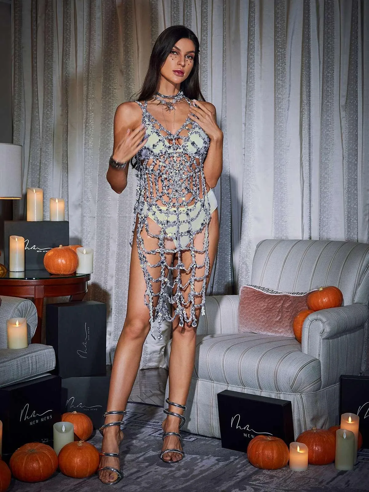 Lycan Spaghetti Cobweb Hollow Dress sold by Mew Mews product image thumbnail 3