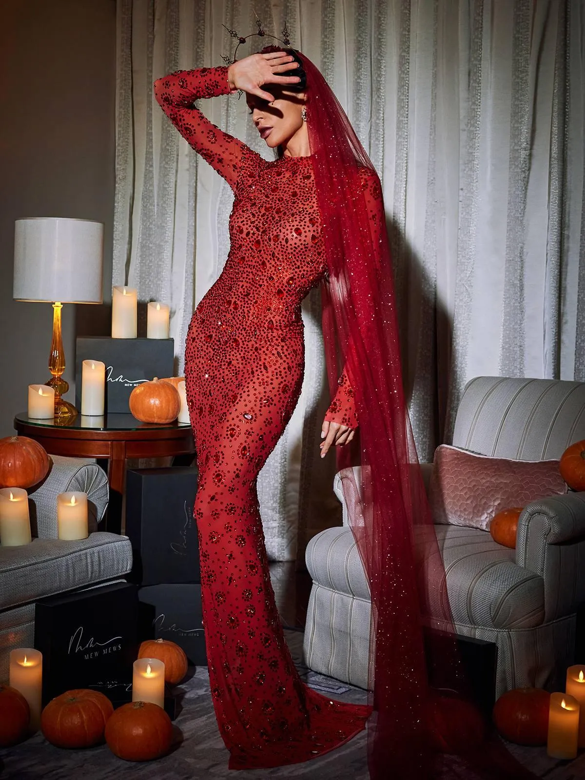 Demi Long Sleeve Rhinestone Maxi Dress sold by Mew Mews product image thumbnail 3