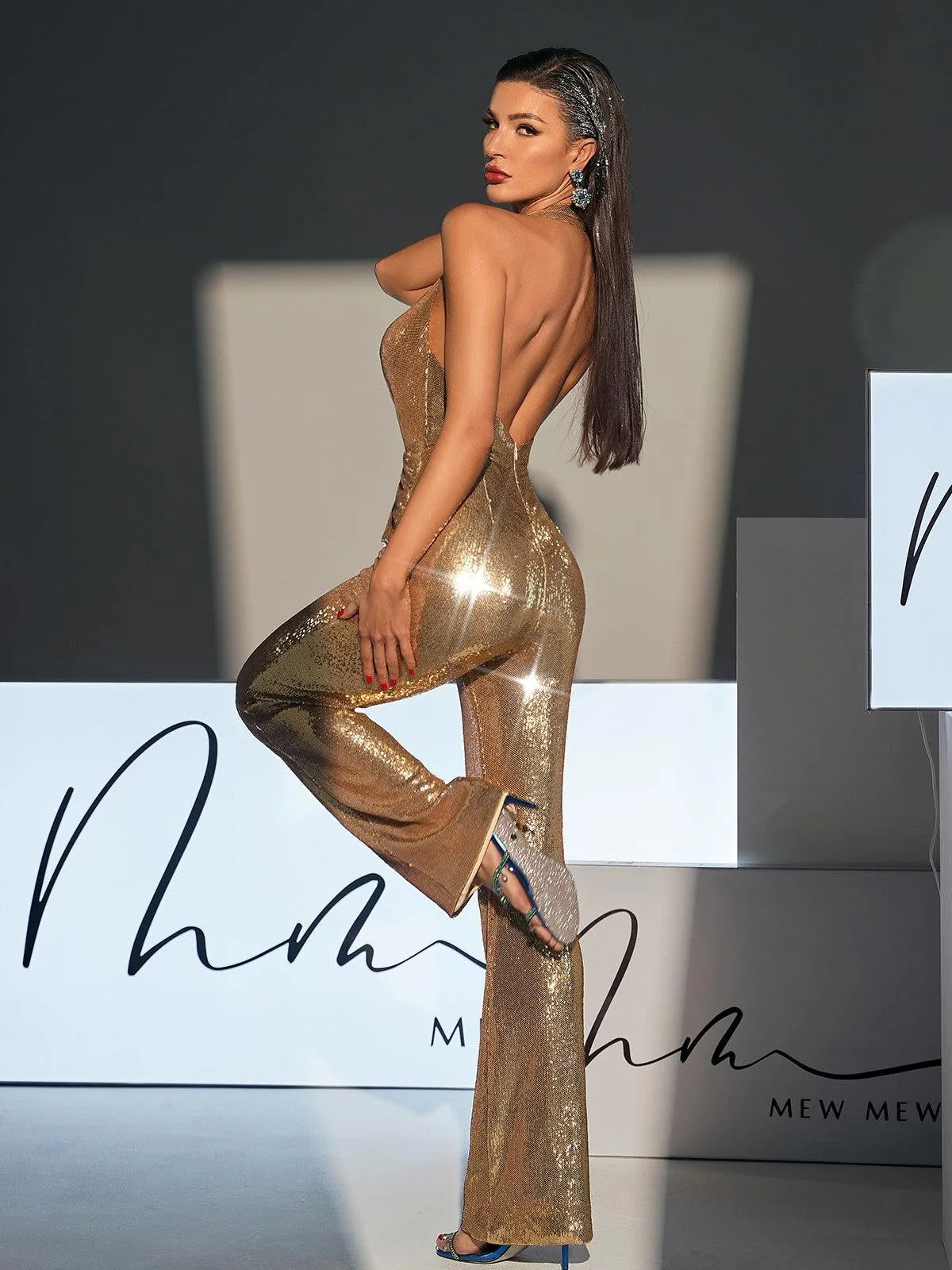 Enoch Backless Twisted Sequin Jumpsuit sold by Mew Mews product image thumbnail 5