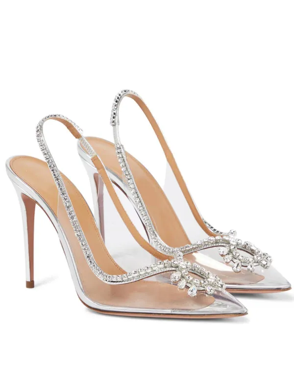Clio Crystal Cutout Embellished Pumps In Silver sold by Mew Mews