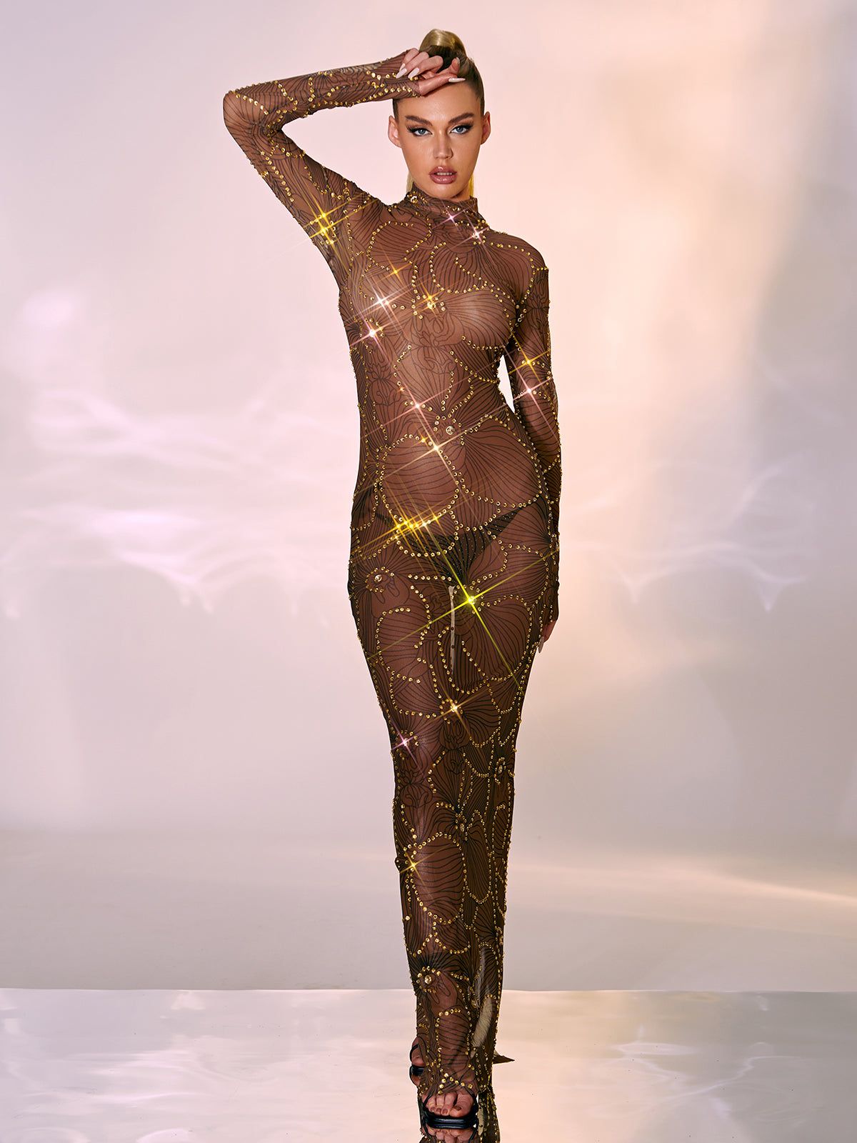 Lennox Long Sleeve Flower Rhinestone Maxi Dress sold by Mew Mews