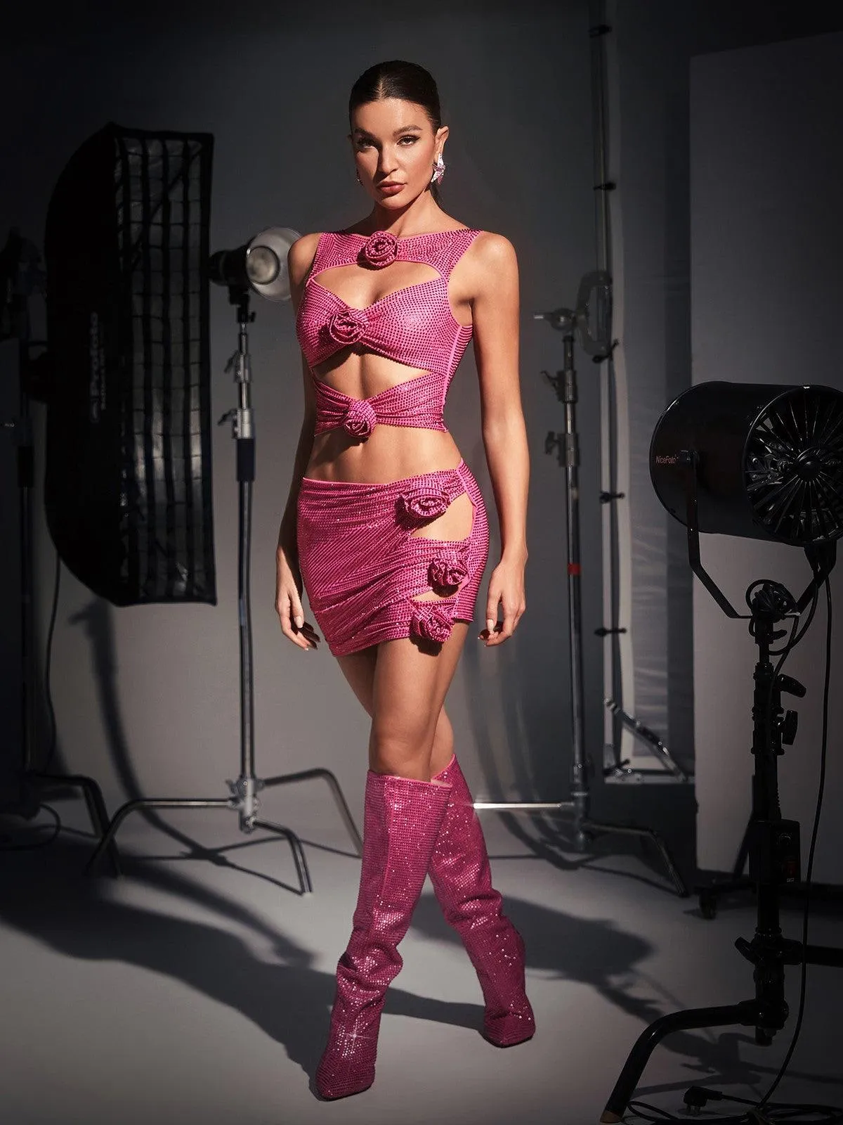 Archer Rhinestone Cutout Mini Dress In Pink sold by Mew Mews product image thumbnail 5