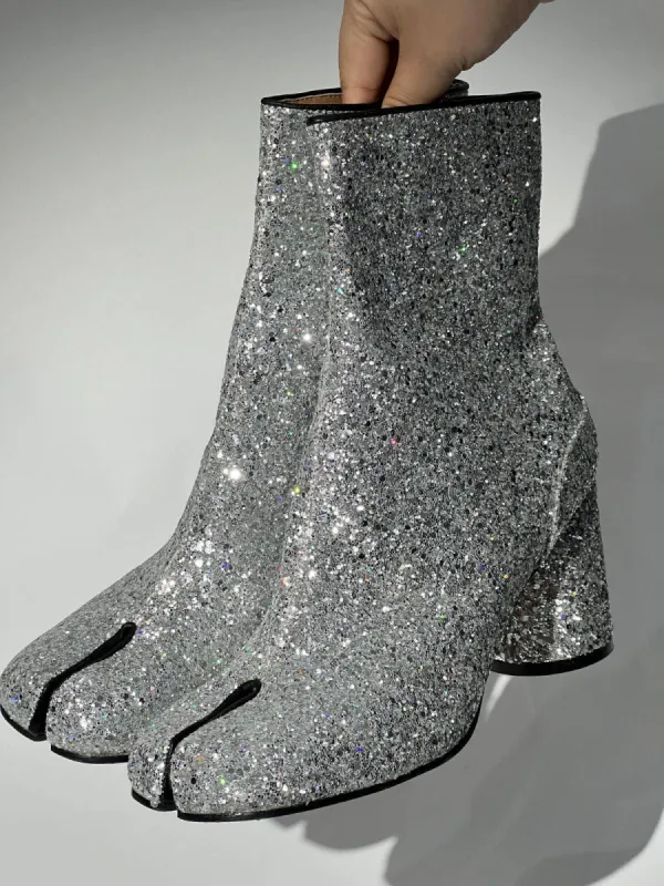 Wallon Tabi Toe Sequin Boots made by Mew Mews