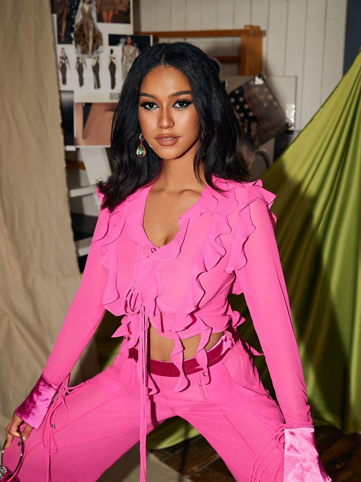 Posy Patchwork Lace Up Ruffle Pants Set sold by Mew Mews product image thumbnail 4