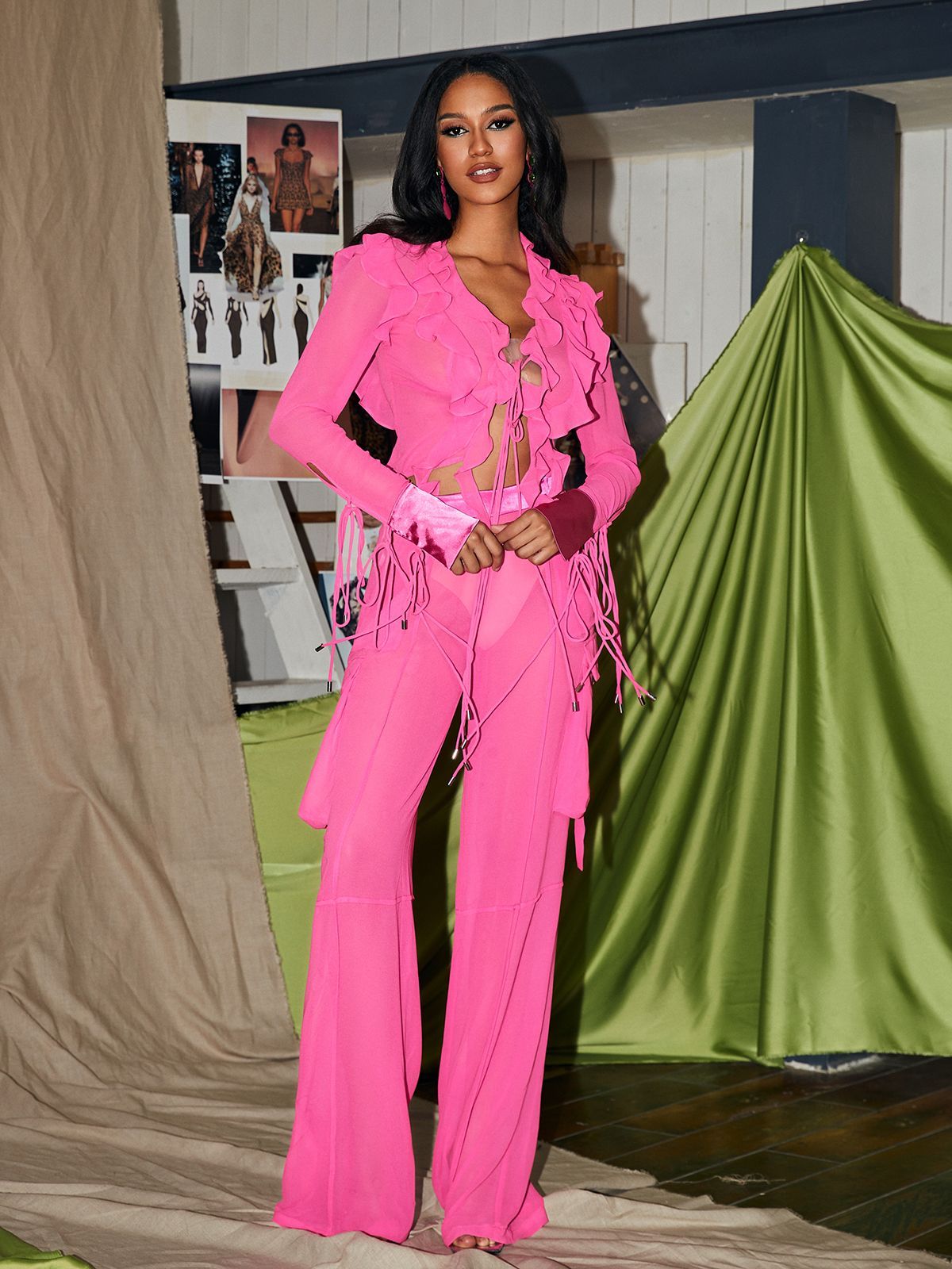 Posy Patchwork Lace Up Ruffle Pants Set sold by Mew Mews product image thumbnail 2