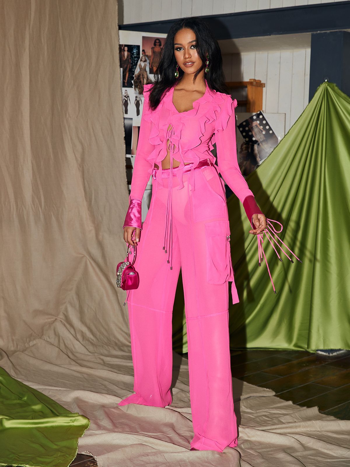 Posy Patchwork Lace Up Ruffle Pants Set sold by Mew Mews product image thumbnail 5