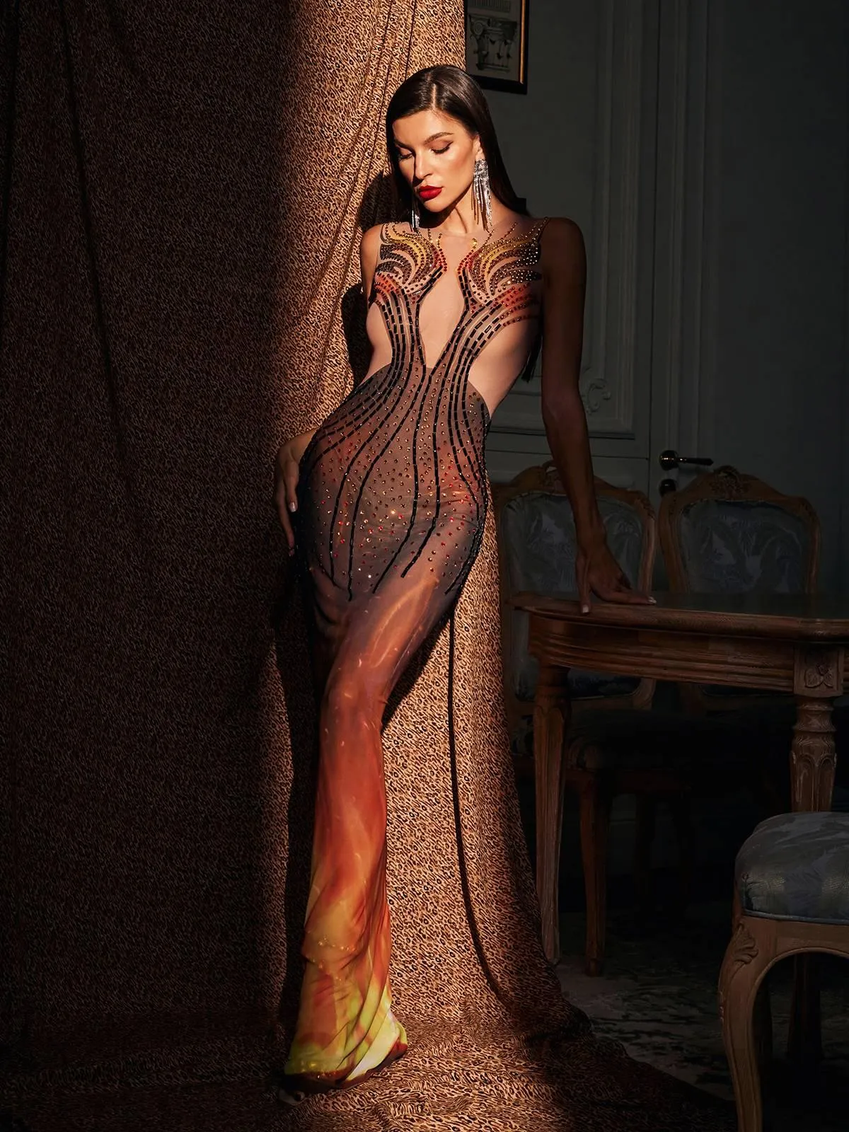 Bellezza Printed Rhinestone Maxi Dress sold by Mew Mews