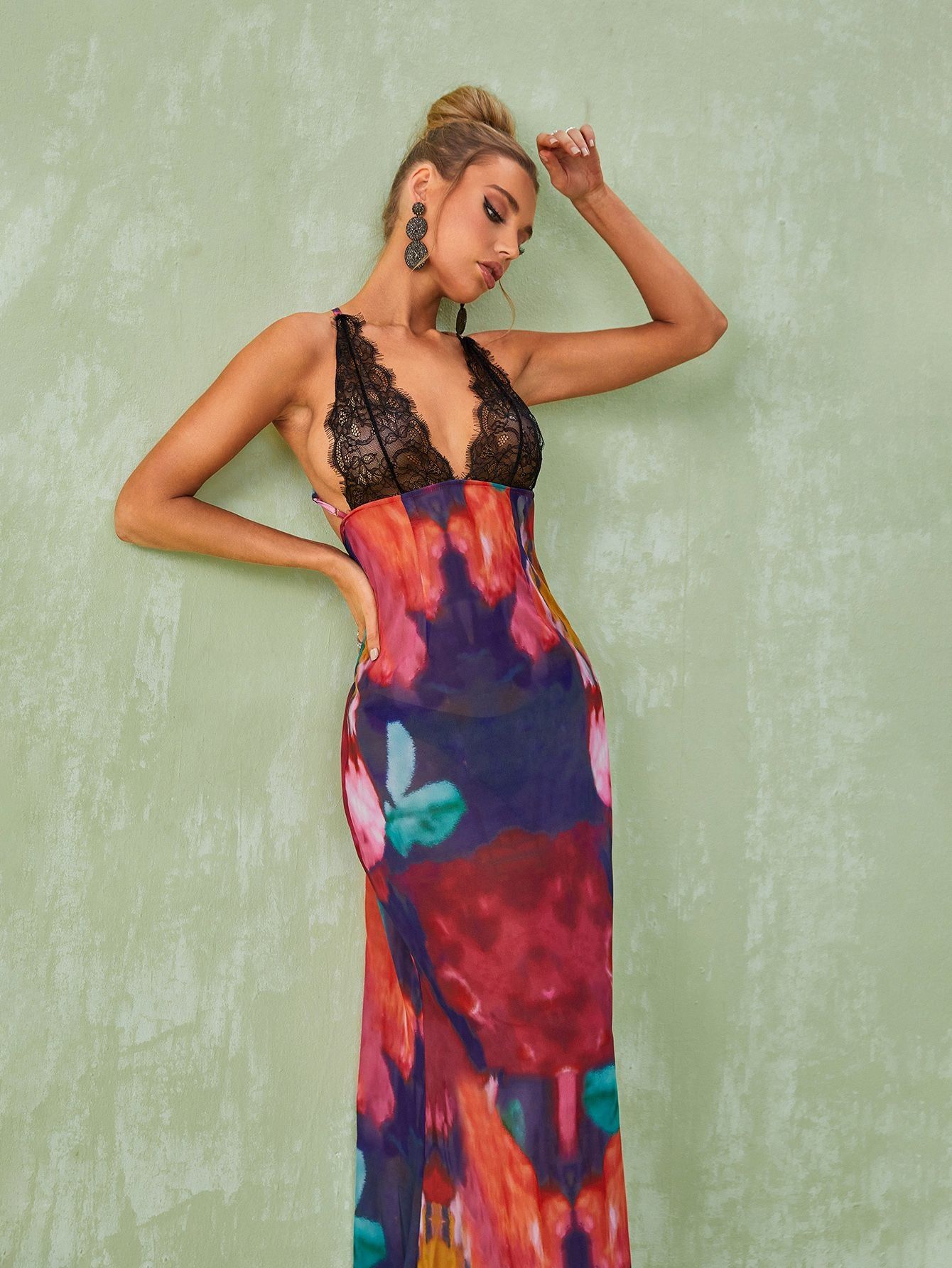 Svea Lace Floral Printed Maxi Dress In Red sold by Mew Mews product image thumbnail 4