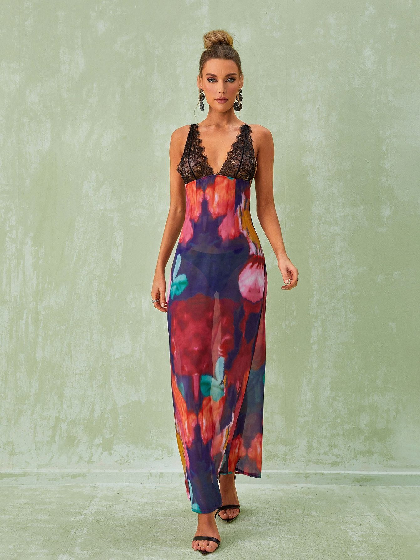 Svea Lace Floral Printed Maxi Dress In Red sold by Mew Mews