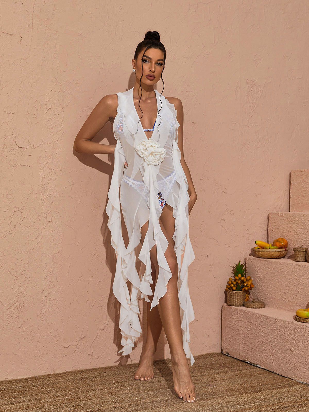 Delilah Plunge Mesh Top In White sold by Mew Mews product image thumbnail 4