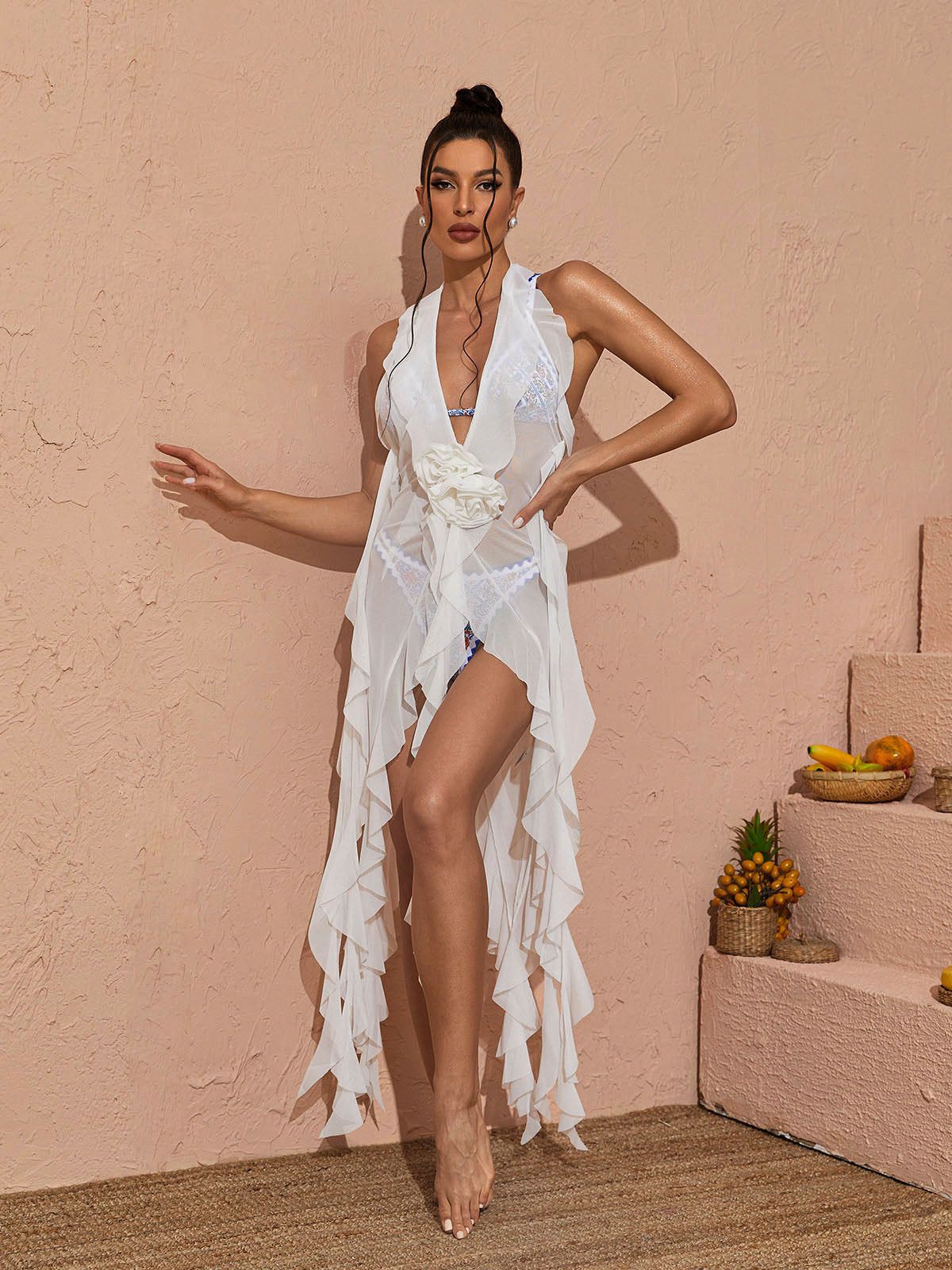 Delilah Plunge Mesh Top In White sold by Mew Mews product image thumbnail 3