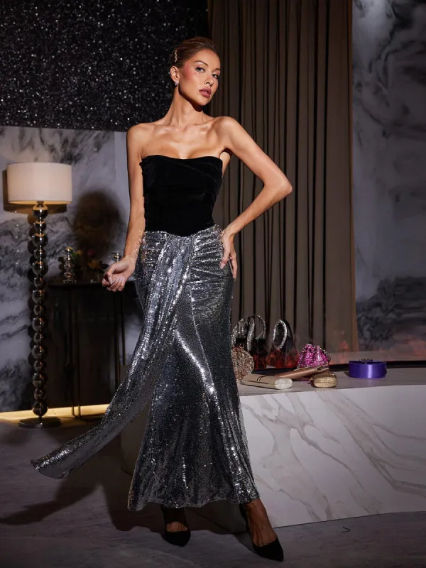 Shulamit Strapless Patchwork Sequin Dress sold by Mew Mews