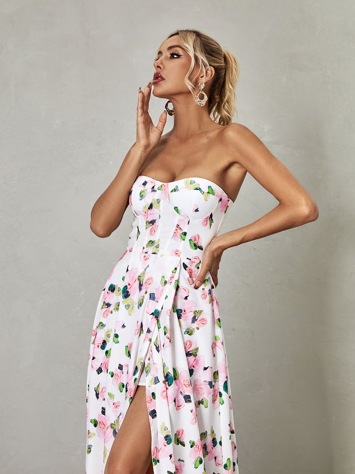 Kizzy Strapless Floral Split Maxi Dress sold by Mew Mews product image thumbnail 5