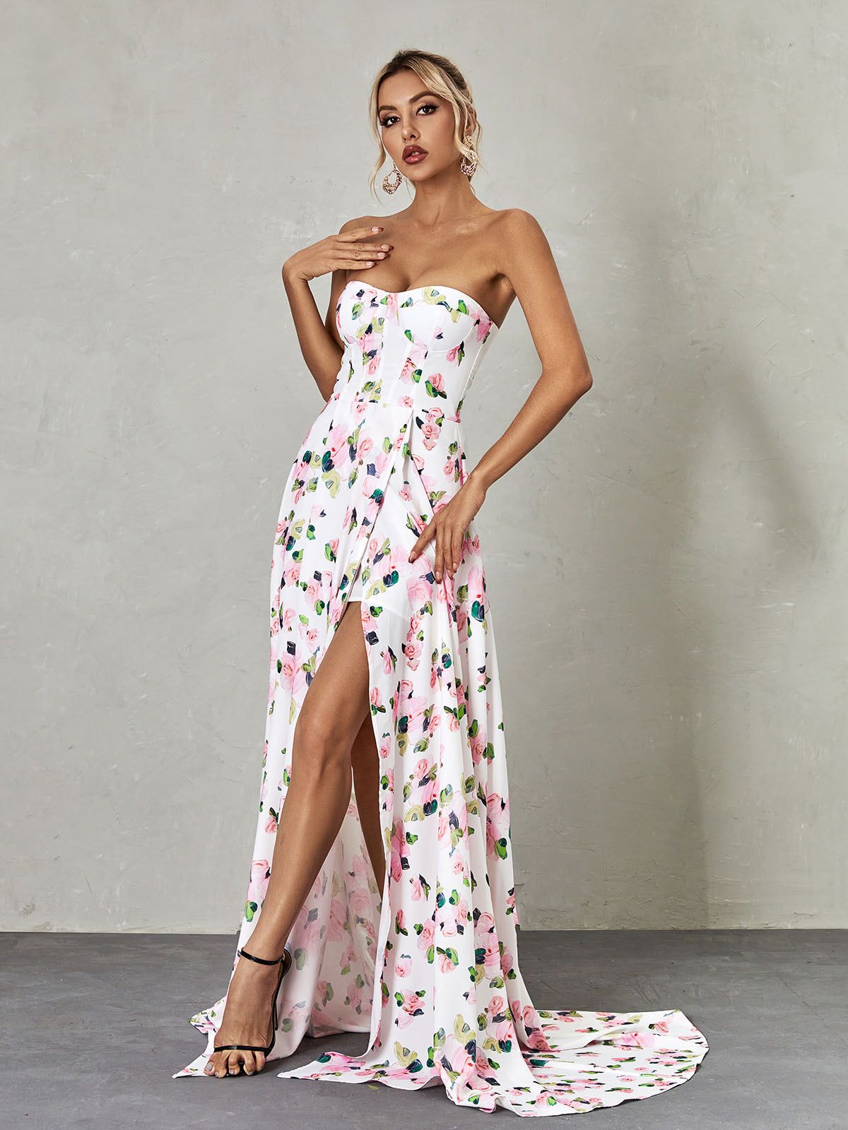 Kizzy Strapless Floral Split Maxi Dress sold by Mew Mews product image thumbnail 2