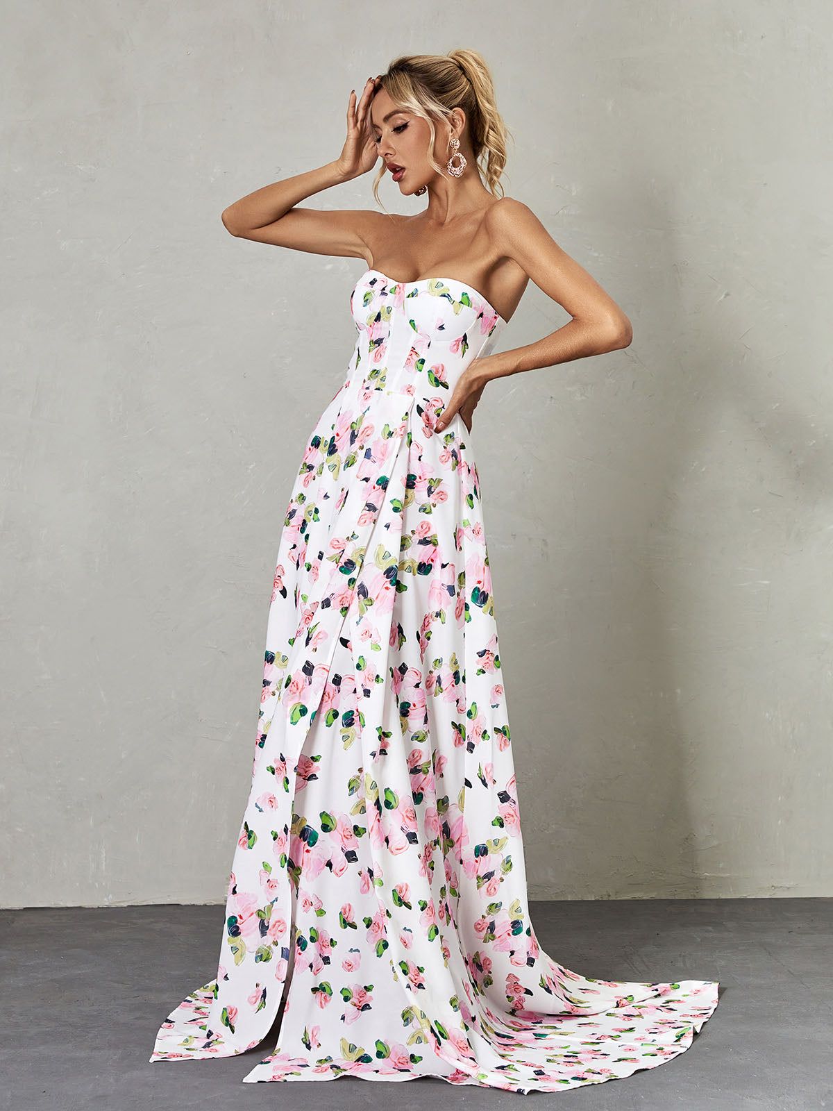 Kizzy Strapless Floral Split Maxi Dress sold by Mew Mews product image thumbnail 3