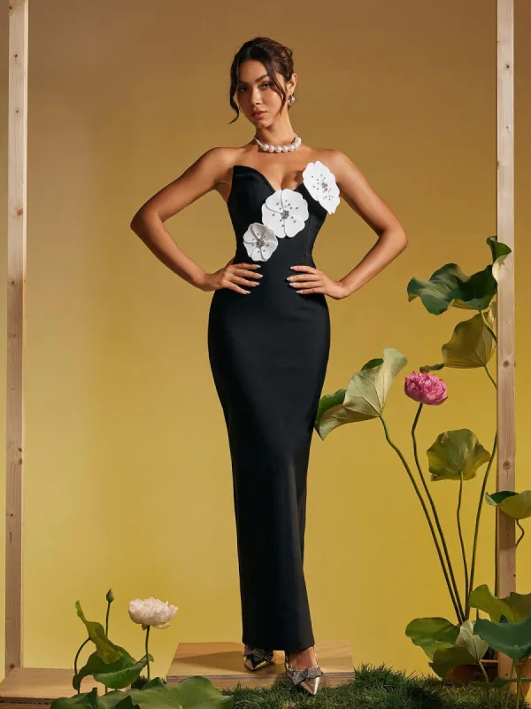 Bardou Strapless Flower Crystal Bandage Maxi Dress sold by Mew Mews
