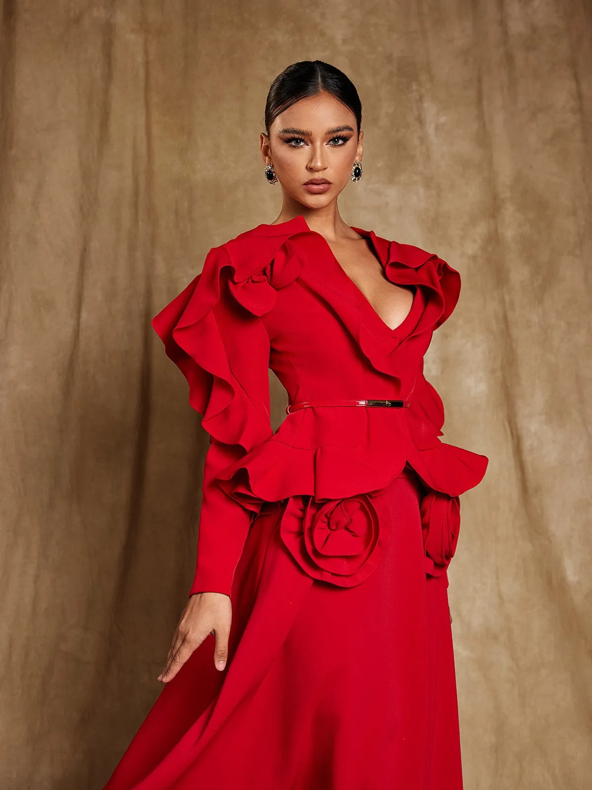 Aoibhe V Neck Bow Ruffle Blazer sold by Mew Mews product image thumbnail 3