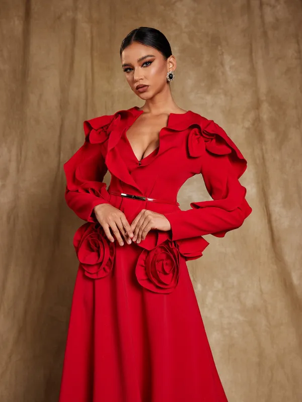 Aoibhe V Neck Bow Ruffle Blazer sold by Mew Mews