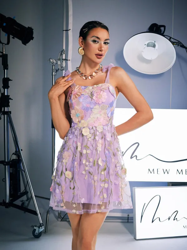 Philip Lace Up Embroidered Mini Dress sold by Mew Mews