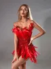 Eleri Strapless Sequin Feather Mini Dress sold by Mew Mews
