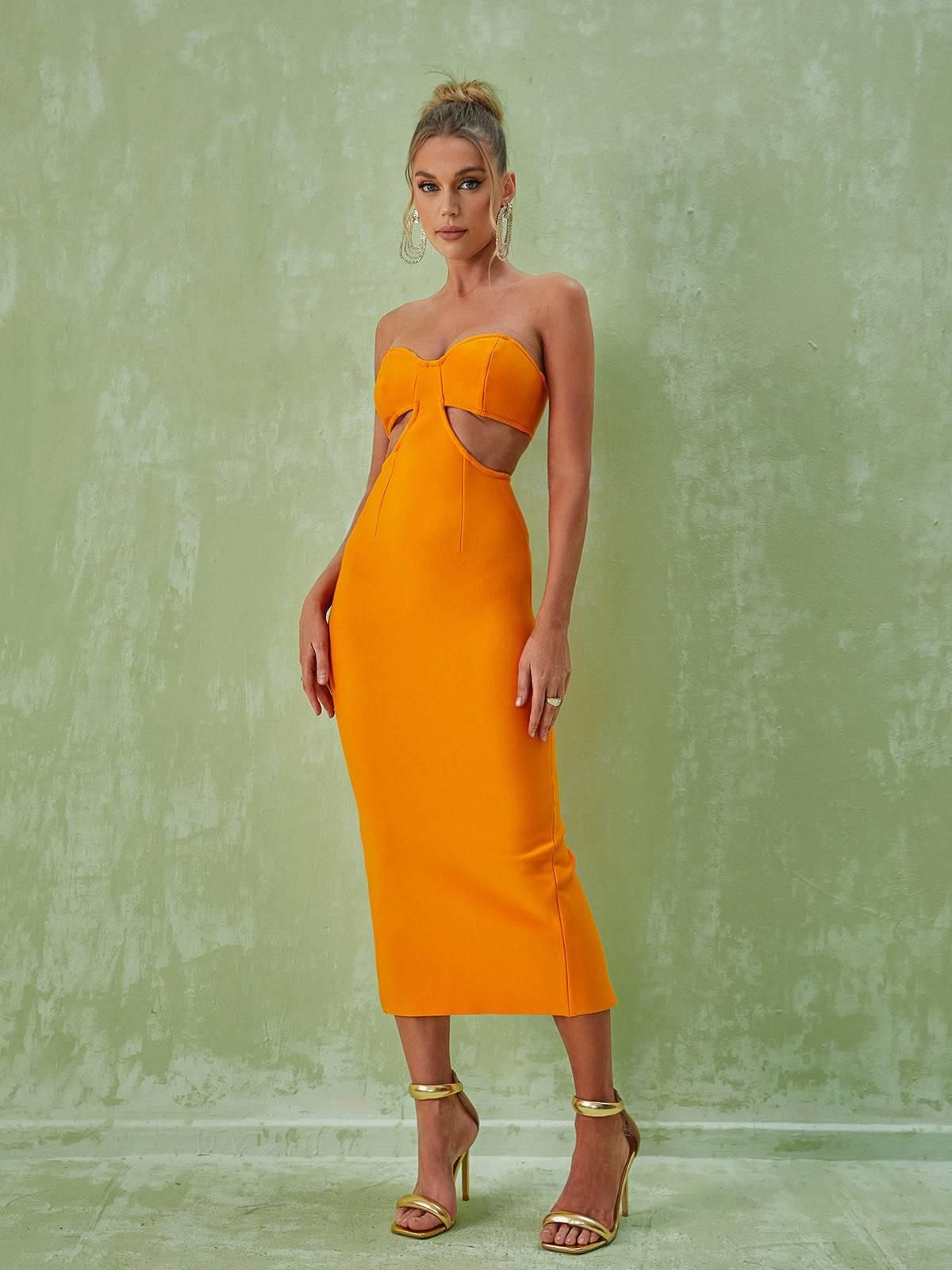 Sinead Strapless Cutout Bandage Dress In Orange sold by Mew Mews product image thumbnail 3