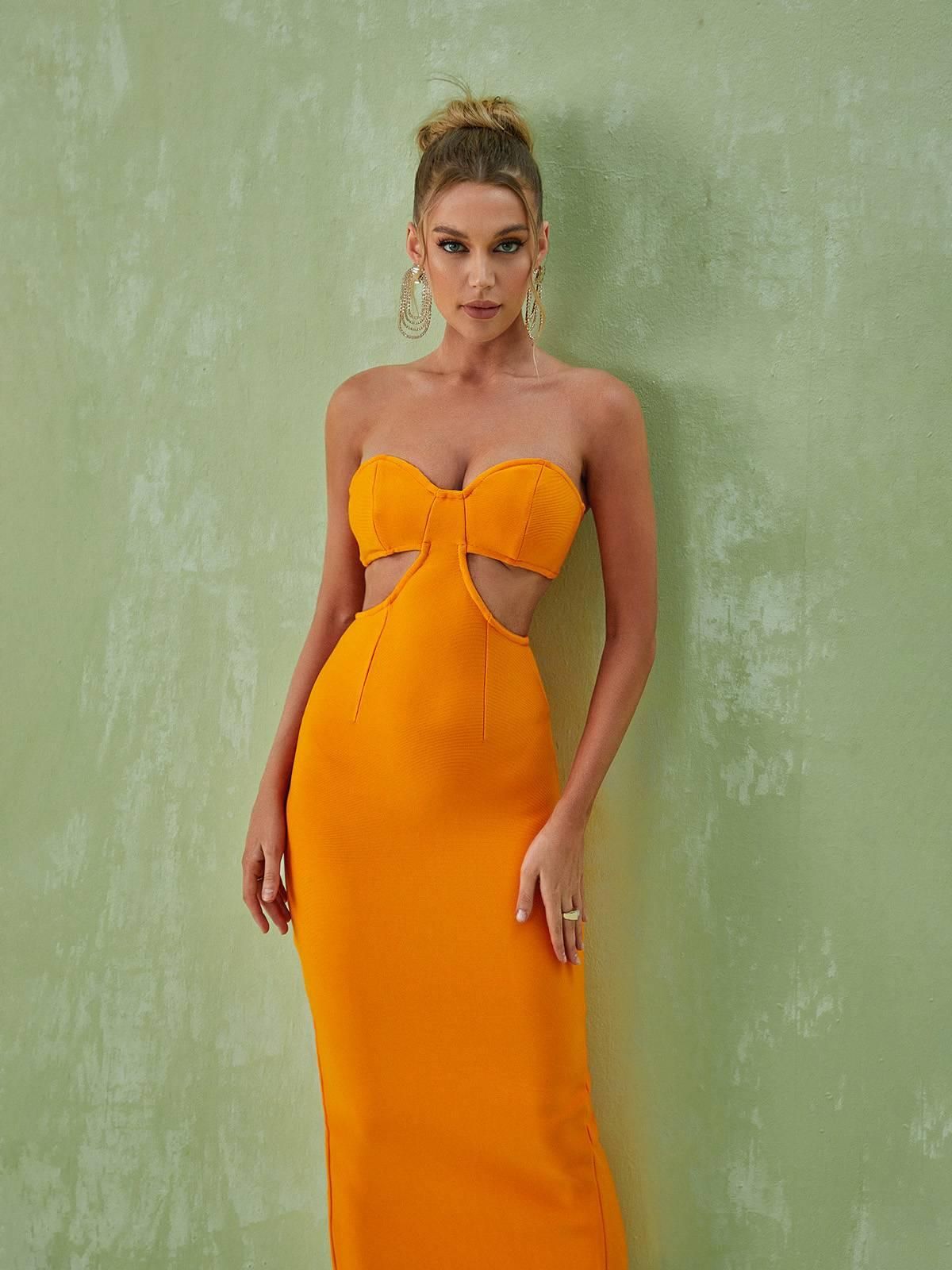 Sinead Strapless Cutout Bandage Dress In Orange sold by Mew Mews product image thumbnail 5