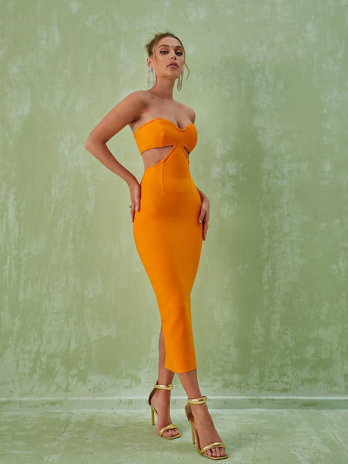 Sinead Strapless Cutout Bandage Dress In Orange sold by Mew Mews product image thumbnail 2
