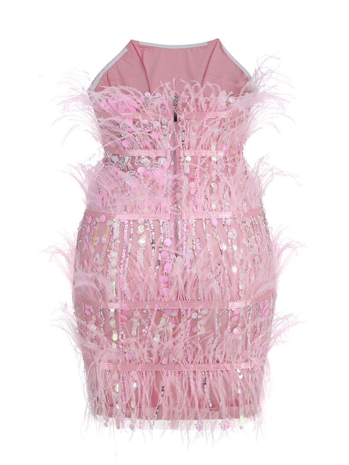 Senara Strapless Sequin Feather Mini Dress sold by Mew Mews product image thumbnail 8