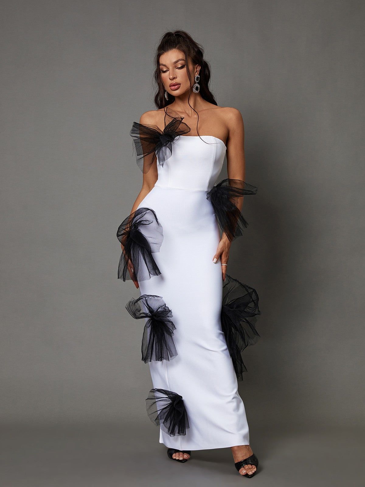 Arista Strapless Pleated Tulle Bow Maxi Dress sold by Mew Mews product image thumbnail 4