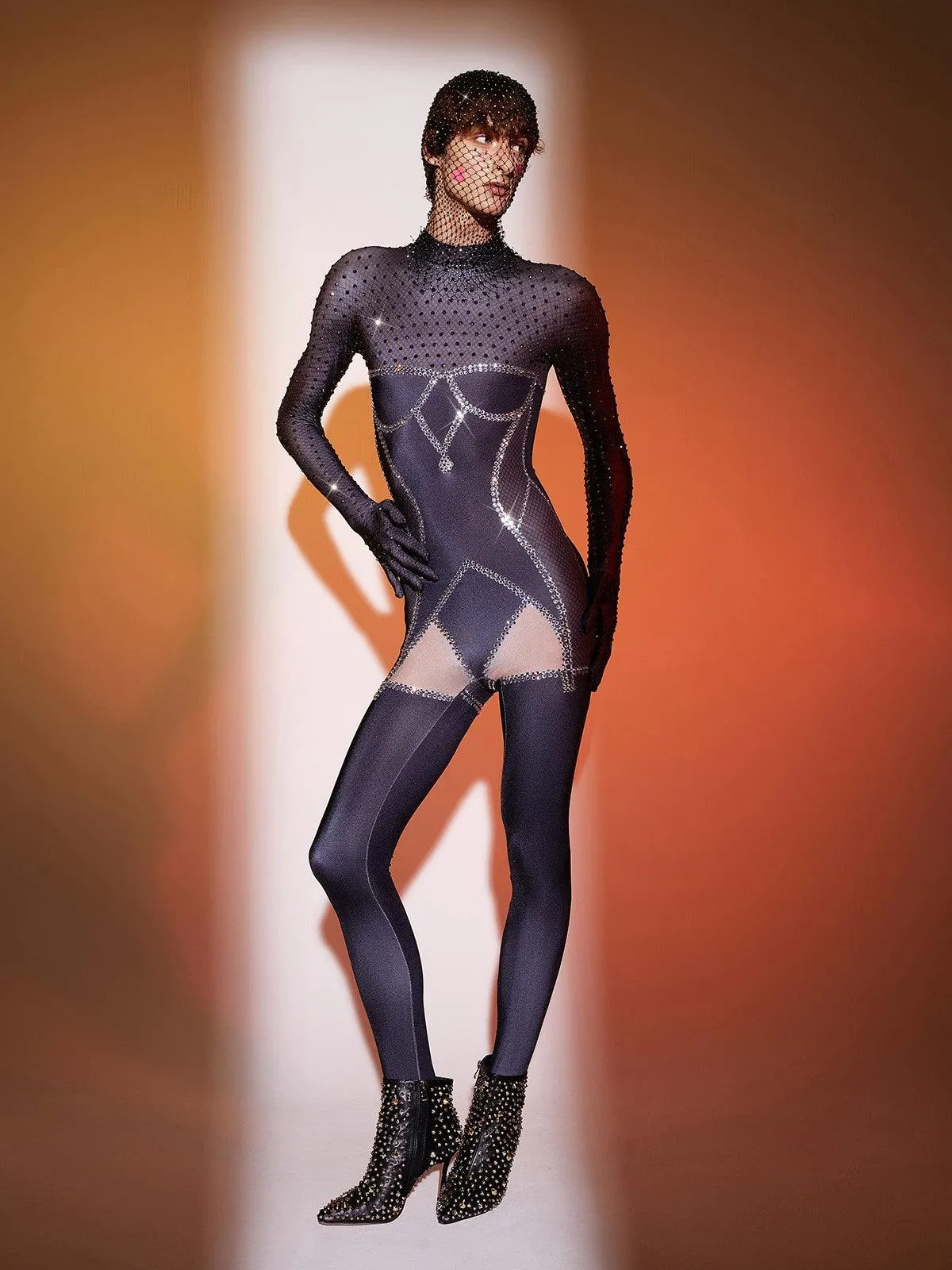 Isaias Body Printed Rhinestone Gloves Jumpsuit sold by Mew Mews product image thumbnail 2