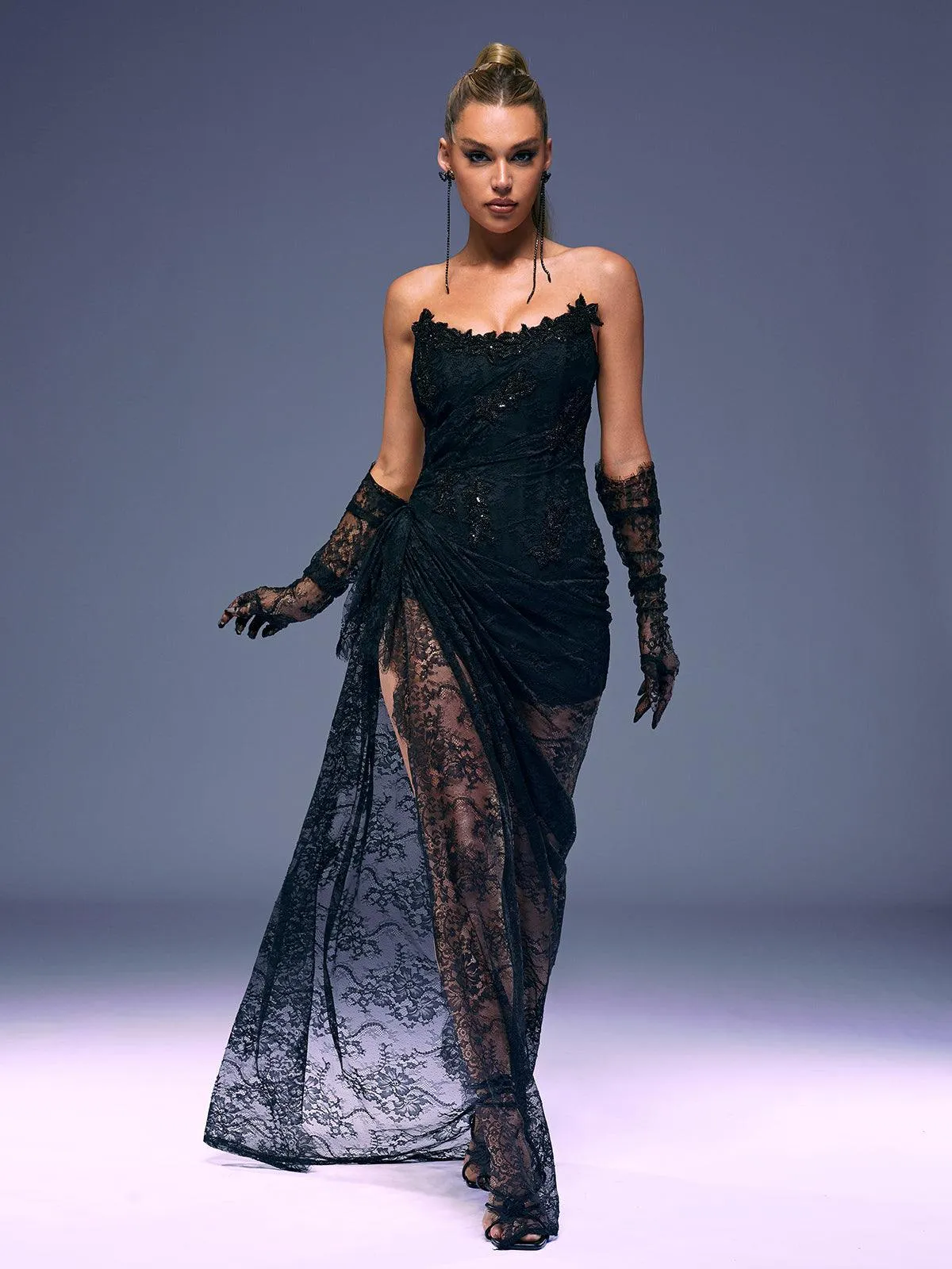 Nazia Strapless Lace Maxi Dress With Gloves sold by Mew Mews product image thumbnail 3