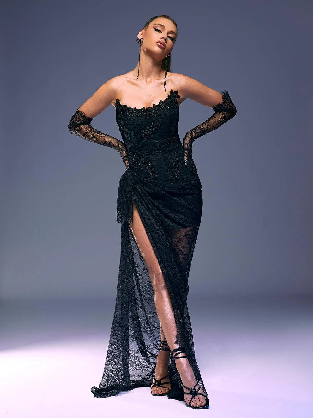 Nazia Strapless Lace Maxi Dress With Gloves sold by Mew Mews product image thumbnail 5