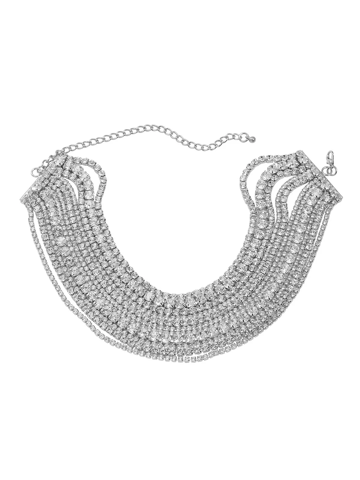 Jago Multi Layered Crystal Necklace In Silver sold by Mew Mews
