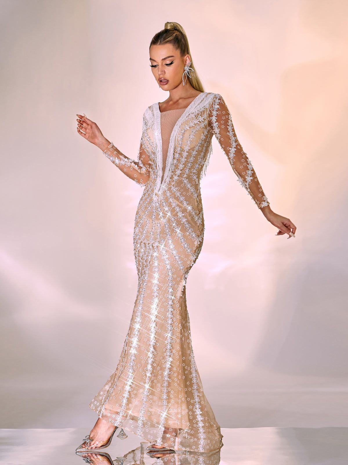 Danica Long Sleeve Embellished Maxi Dress sold by Mew Mews