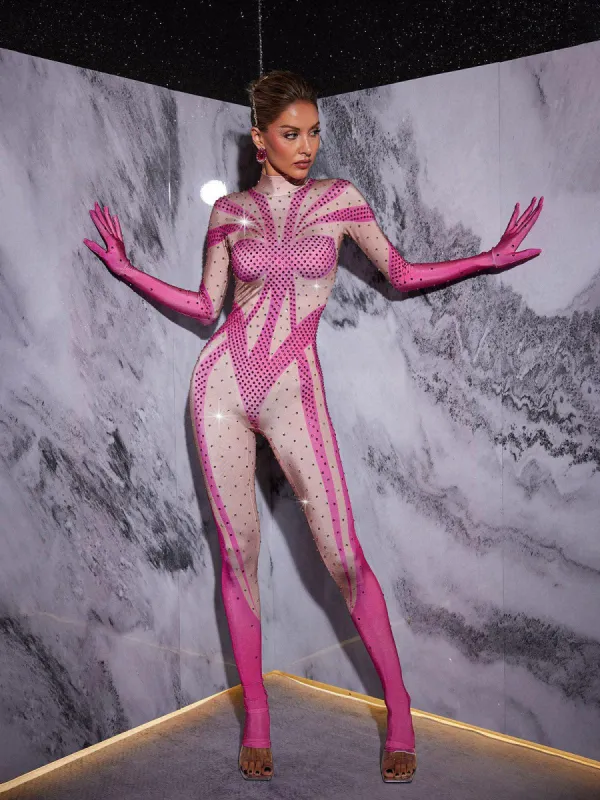 Fabian Rhinestone Printed Gloves Jumpsuit sold by Mew Mews