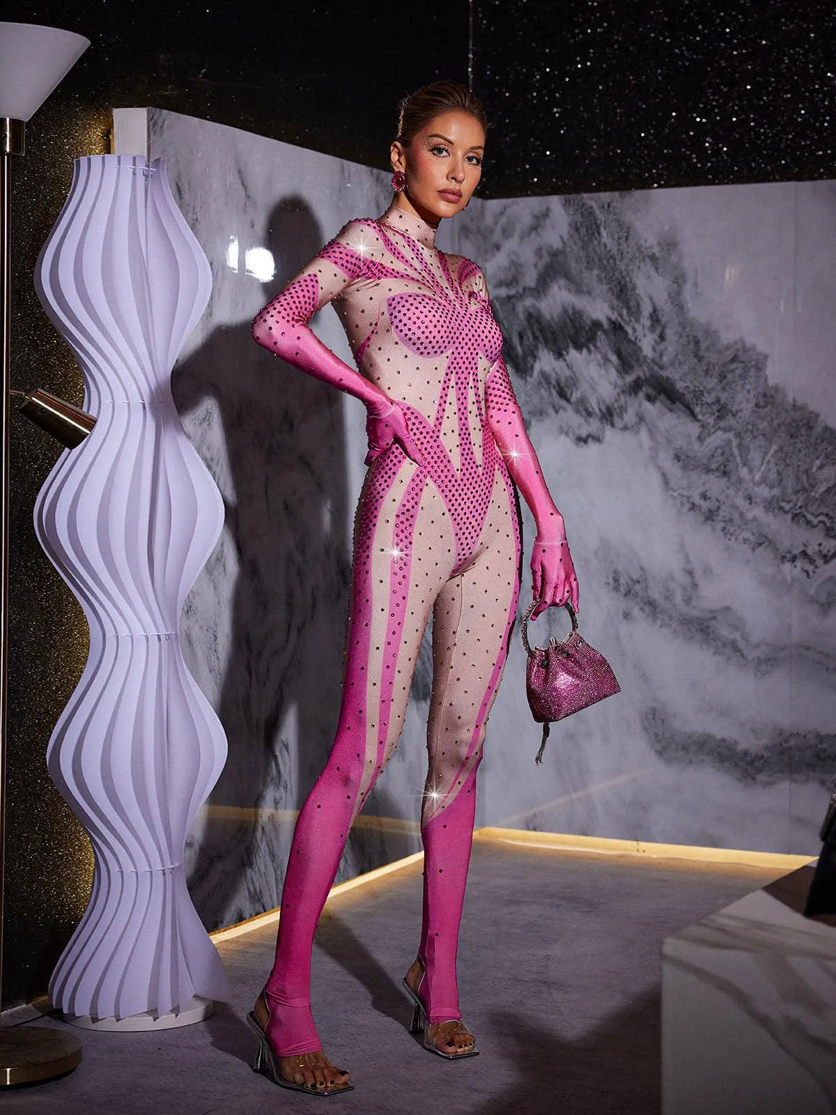 Fabian Rhinestone Printed Gloves Jumpsuit sold by Mew Mews product image thumbnail 2