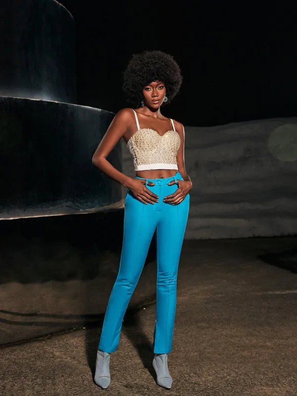 Bess Pearl Embellished Corset Top In White sold by Mew Mews