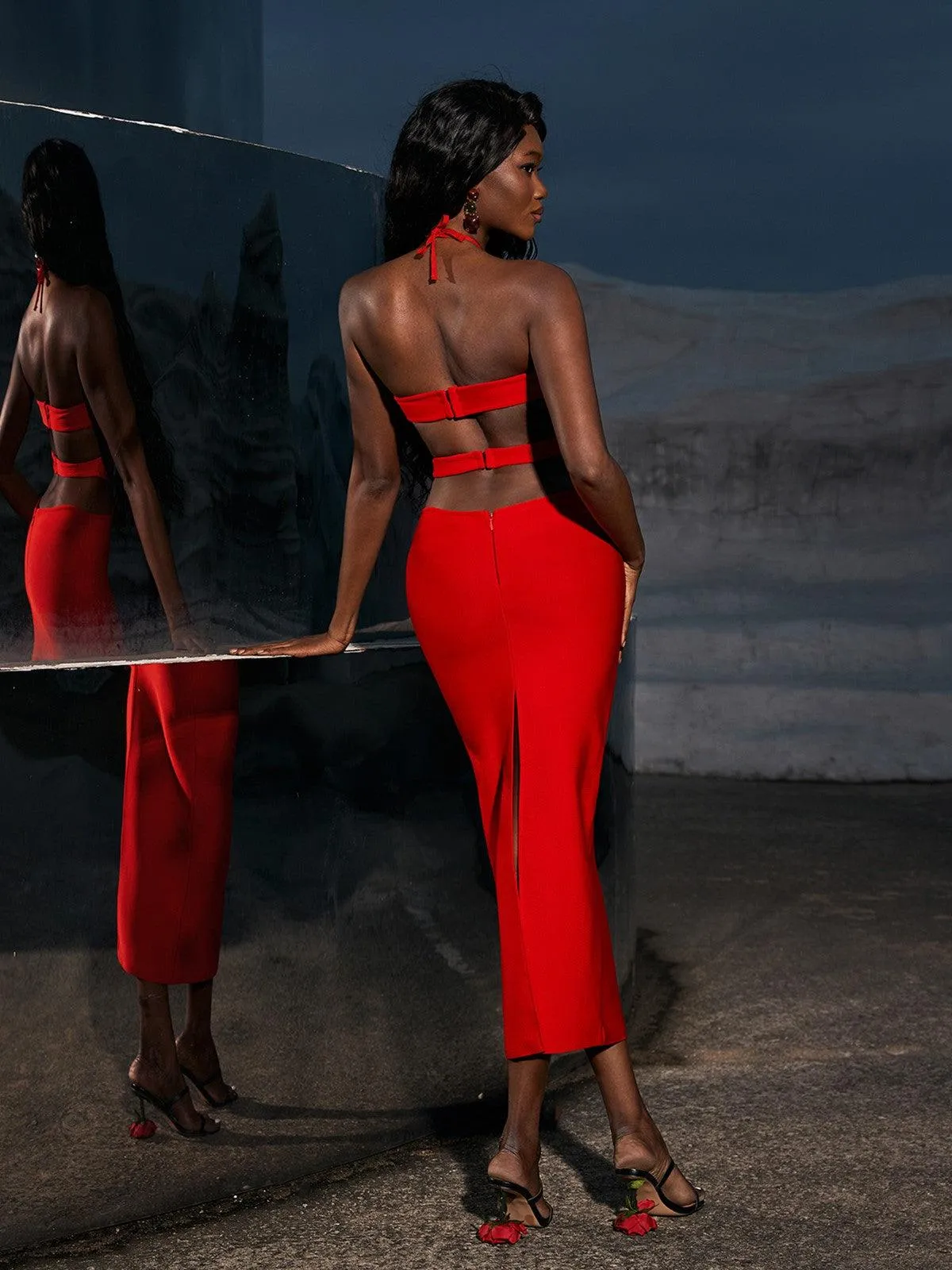 Hedwig Cutout High Split Bandage Dress In Red sold by Mew Mews product image thumbnail 2